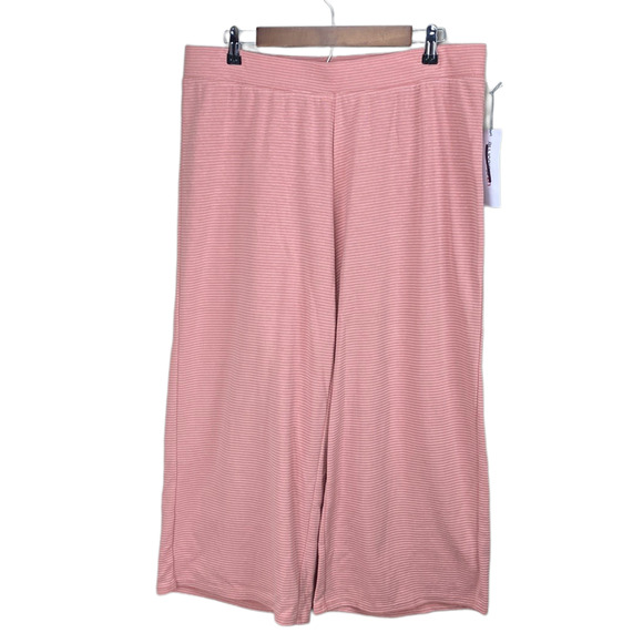 New Liz Claiborne Rose Dawn White Stripe Wide Leg Elastic Waist Pull-On Pants L - Picture 2 of 4